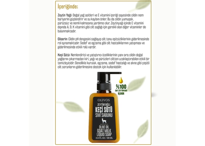Zeytinyağlı Keçi Sütü Sıvı Sabun (450ml) - Olivos