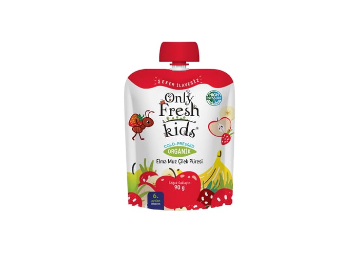 Organik Elma, Muz, Çilek Püresi (90gr) - Only Fresh
