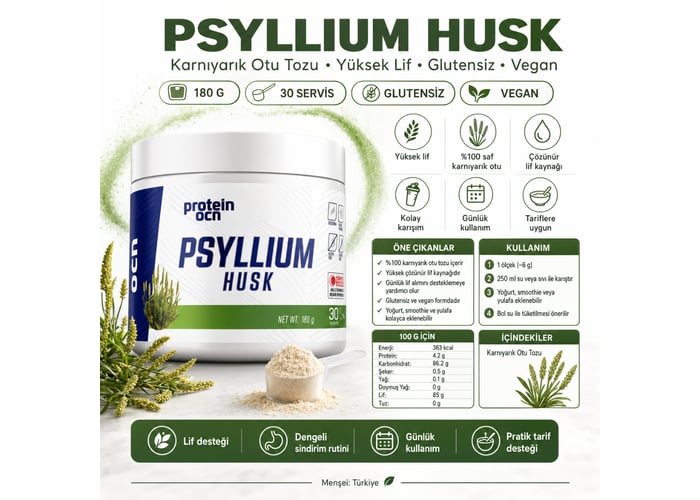 Psyllium Husk - Karnıyarık Otu Tozu (180gr) - Proteinocean