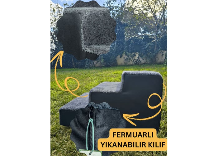 Ortopedik Yumuşak Basamaklı Fermuarlı Kedi ve Köpek Merdiveni (Siyah , M) - Holidog