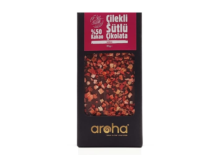 Çilekli Sütlü Çikolata (%50 Kakao, 85gr) - Aroha