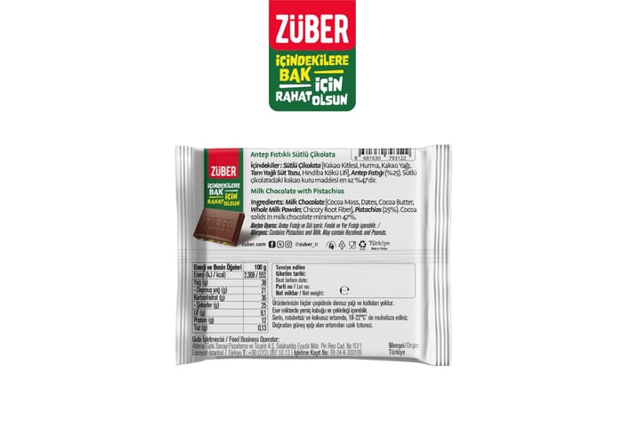 Antep Fıstıklı Sütlü Çikolata (42gr) - Züber