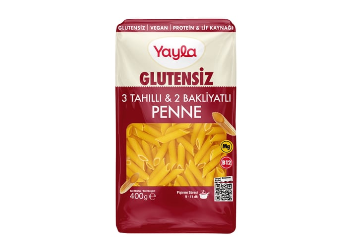 3 Tahıllı ve 2 Bakliyatlı Penne Makarna (Glutensiz, 400gr) - Yayla