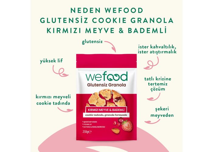 Kırmızı Meyve ve Bademli Granola (Glutensiz, 250gr) - Wefood