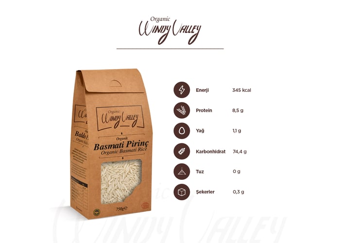 Organik Basmati Pirinç (750gr) - Organic Windy Valley