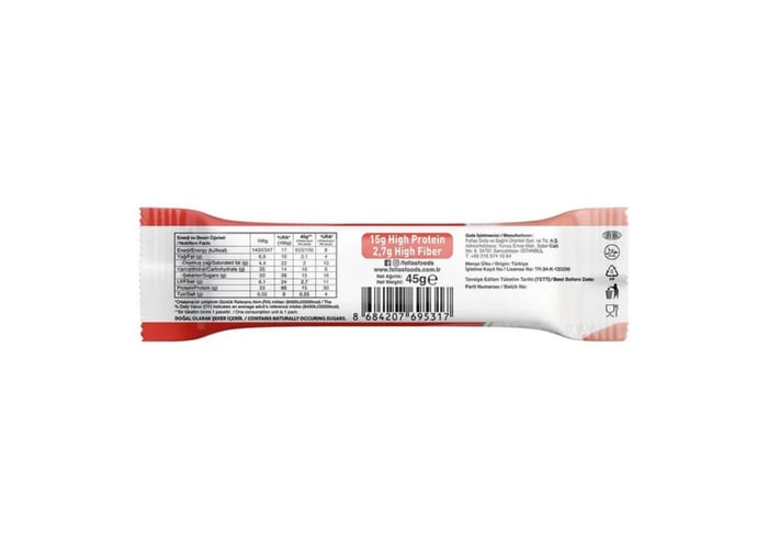 Çilekli Yüksek Protein Bar (45gr) - Fellas