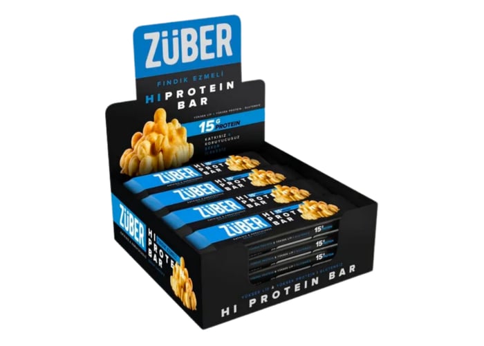 Fındık Ezmeli Yüksek Protein Bar (12 adet x 45gr) - Züber
