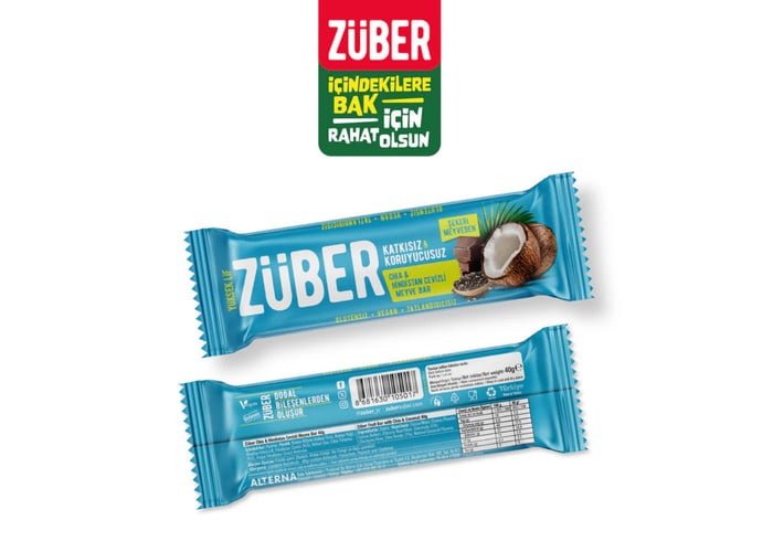 Chia, Hindistan Cevizi Meyveli Bar (12 adet, 40gr) - Züber