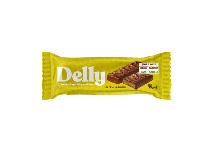 Çikolata Kaplı Bademli ve Muzlu Meyveli Bar (35gr) - Delly