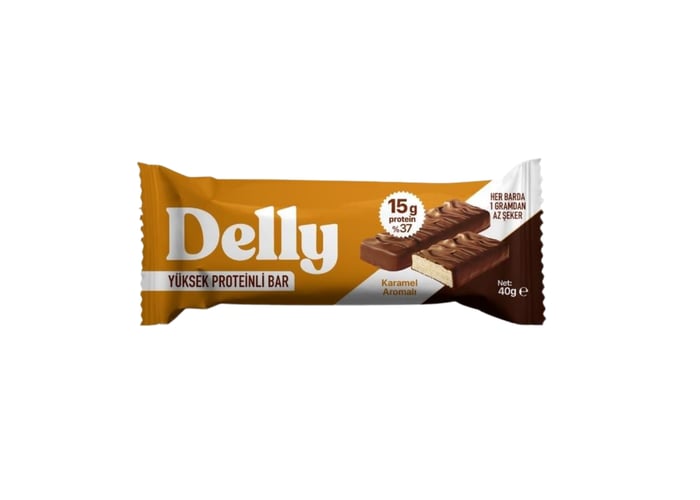 Delly Çikolata Kaplı Karamel Aromalı Yüksek Proteinli Bar (40gr)