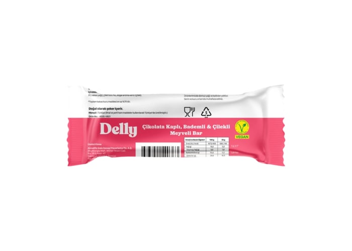Çikolata Kaplı Bademli ve Çilekli Meyveli Bar (12 adet x 35gr) - Delly