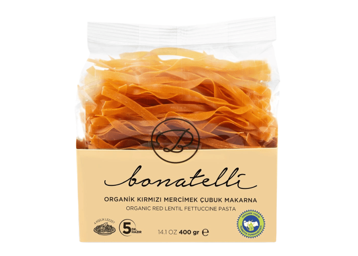 Organik Kırmızı Mercimek Çubuk Makarna (400gr) - Bonatelli