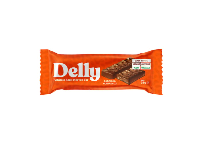 Çikolata Kaplı Bademli & Portakallı Bar (35gr) - Delly