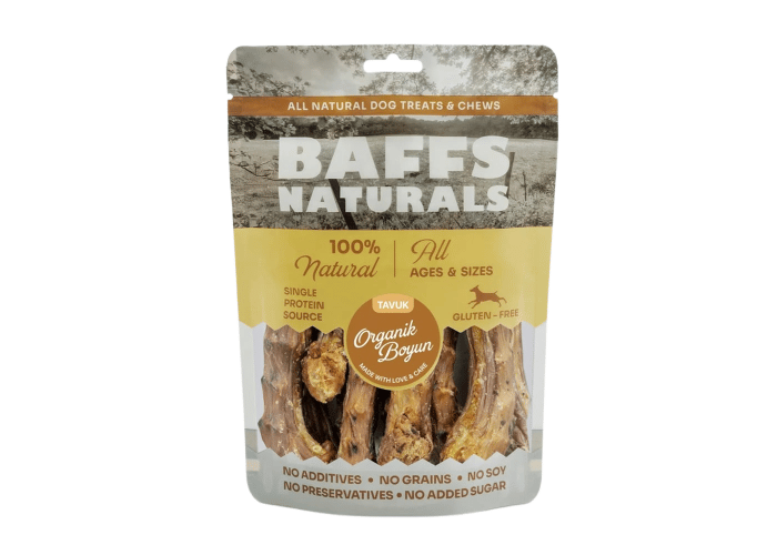 Baffs Naturals Organik Tavuk Boyun Çiğnemelik Köpek Ödül Maması (100gr)