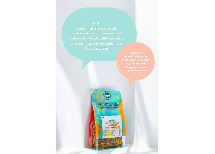 Organik Sebzeli Çocuk Makarna (Ispanak & Pancar & Balkabağı, 240gr) - Beyorganik