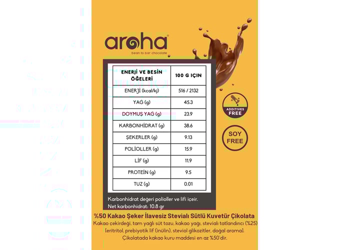 Sütlü Kuvertür Çikolata (%50 Kakao, 500gr) - Aroha