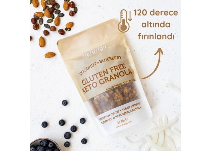 Hindistan Cevizi Yaban Mersini Glutensiz ve Ketojenik Granola (250gr) - Naturiga