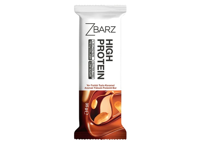 Yer Fıstıklı ve Tuzlu Karamel Aromalı Yüksek Protein Bar (35gr) - Zbarz