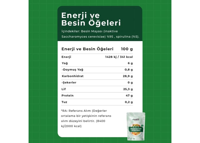 Spirulinalı Besin Mayası (100gr) - Nustil