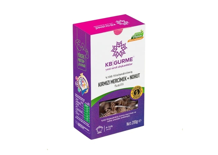 Kırmızı Mercimek ve Nohut Unlu Fusilli Makarna (Glutensiz, 200gr) - KB Gurme