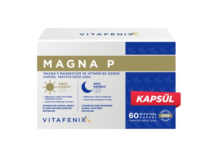 Magna P Magnezyum Ve Vitamin B6 İçeren Takviye Edici Gıda (60 kapsül) - Vitafenix