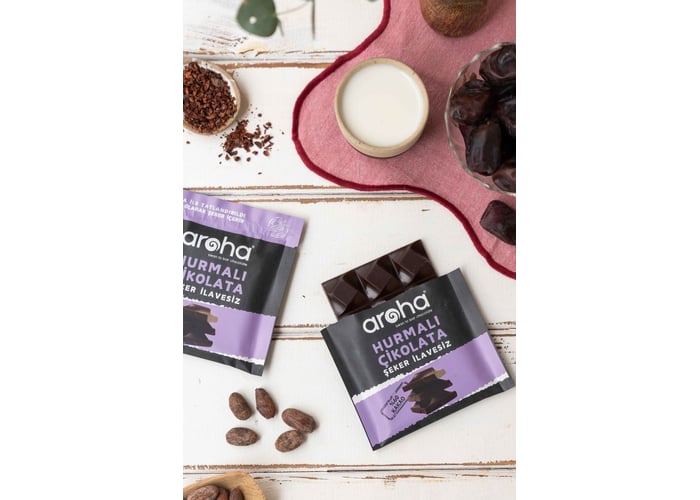 Hurmalı Bitter Çikolata (Şeker İlavesiz, %60 Kakao, 45gr) - Aroha
