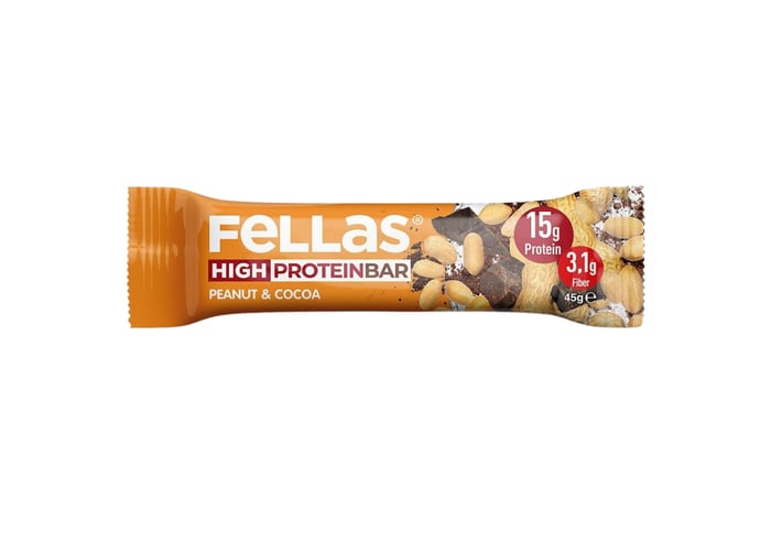 Yer Fıstıklı ve Kakaolu Yüksek Protein Bar (45gr) - Fellas