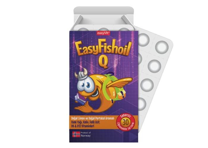 Q, Kolin + B6, B12 vitaminleri + Folik Asit + Balık Yağı (30 çiğnenebilir jel form) - Easyfishoil