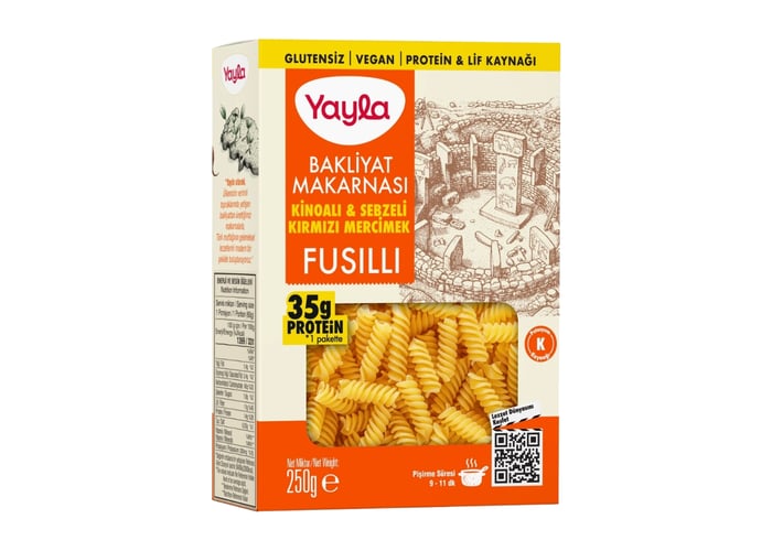 Kinoalı ve Sebzeli Kırmızı Mercimek Fusilli Bakliyat Makarnası (250gr) - Yayla