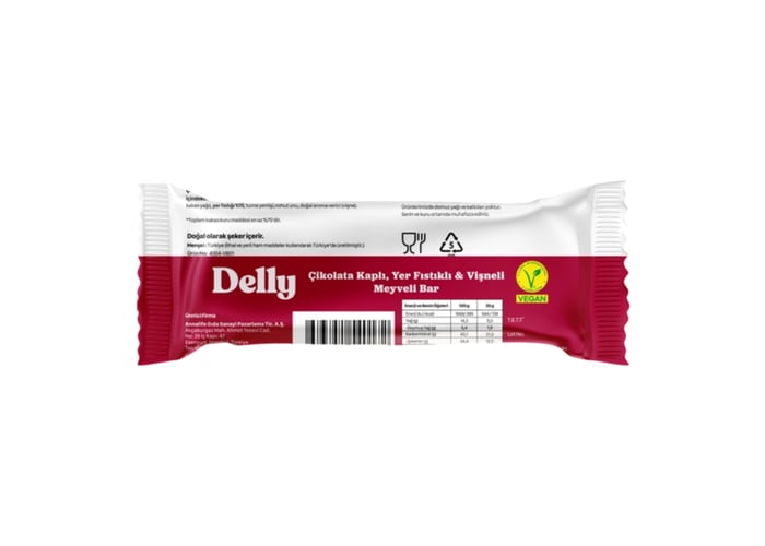 Çikolata Kaplı Yer Fıstıklı & Vişneli Meyveli Bar (12 adet x 35gr) - Delly