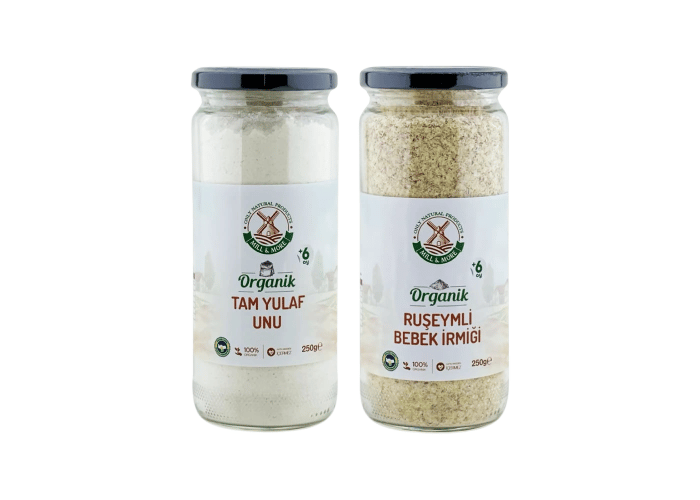 Organik Ruşeymli Bebek İrmiği (250gr) ve Organik Tam Yulaf Unu (300gr) Seti - Mill & More