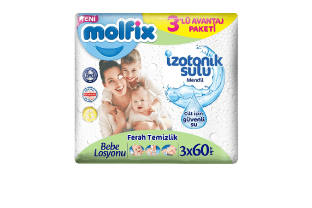 Molfix İzotonik Sulu Mendil Ferah Temizlik (3*60adet)