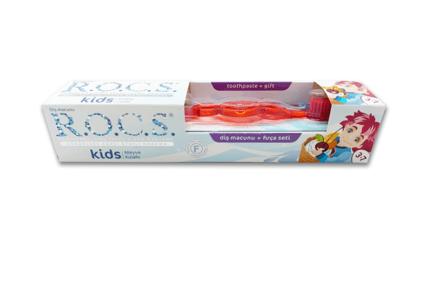 Rocs Kids 3-7 Yaş Diş Macunu ve Diş Fırçası Seti (1 adet, Florürsüz)